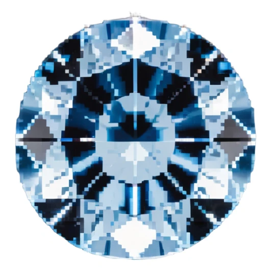 Round cut light blue celestite gem with facets and sparkle sticker