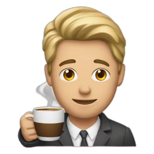 A man holding a mug of coffee sticker