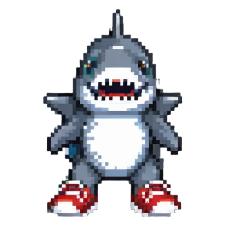 shark wearing shoes in pixel art style sticker