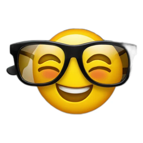 happy face using sunglass and on the surface of the sunglasses a reflecting house sticker
