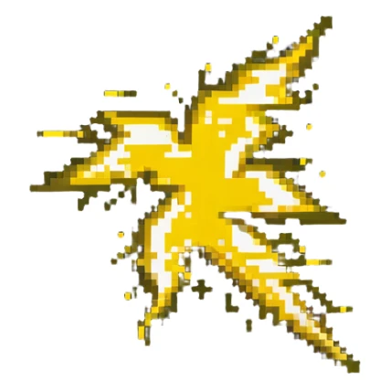 Speed power-up sprite, 64x64 pixels, bright yellow/gold lightning bolt symbol centered on tile, glowing effect, clean pixel edges, simple recognizable design that communicates "speed increase" sticker