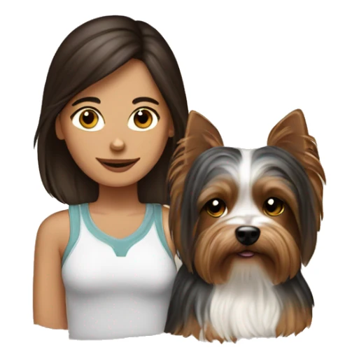 Brunette girl with yorkie dog sticker