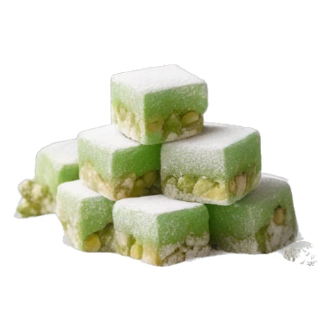 Turkish delight stacked cubes with chopped pistachios and covered with powdered sugar  sticker
