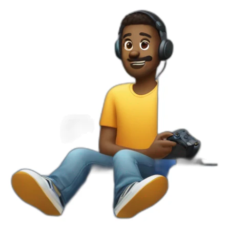 Homme qui joue au pc avec manette ps5 sticker