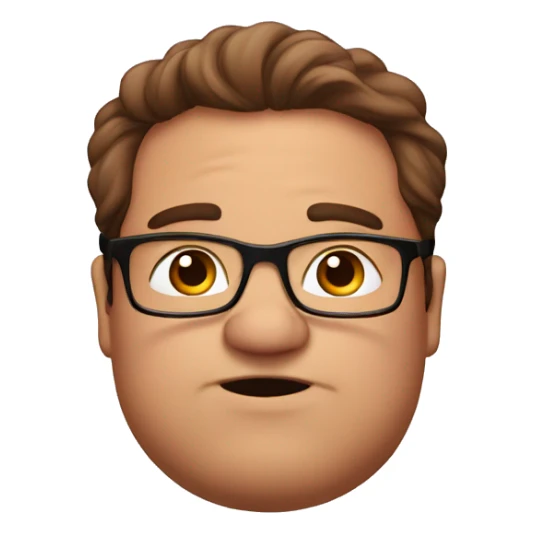 A brown-haired fat man with glasses sending a kiss sticker