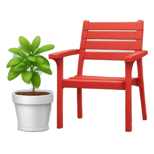 a red garden chair with a plant in pot next to it sticker