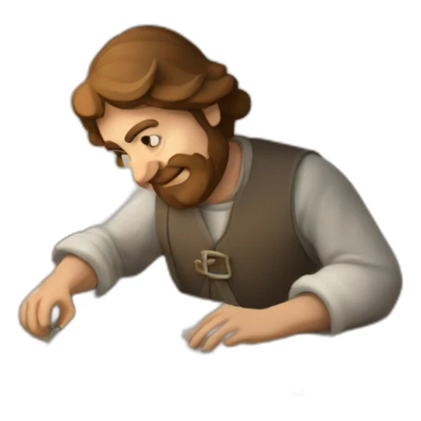 medieval architect working, overseeing a floor plan laid out on a piece of paper sticker