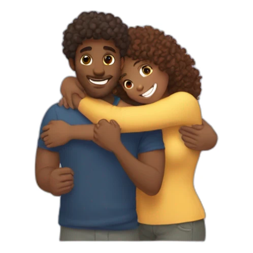 Fair girl hugging curly hair dusky guy and saying good morning  sticker