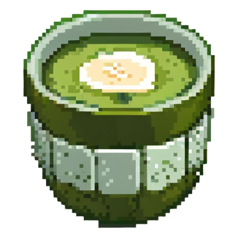 matcha drink pixel art style, small cup, green and white layers, simple background sticker