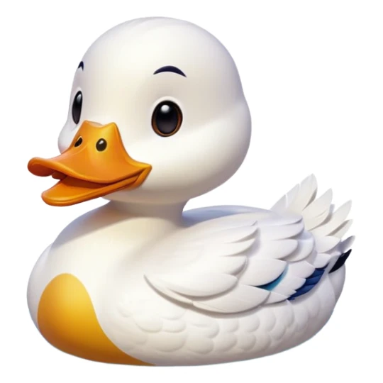 A 3D cartoon duck floating on a calm pond, soft ripples, rounded features, vibrant colors, cute and happy face, Memoji-style lighting. sticker