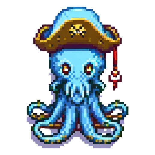 pixel art octopus with pirate hat and gold earring sticker