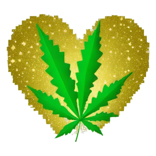 Pixel Sparkling gold stars 420 leaf hemp leaf inside a pixel heart sticker