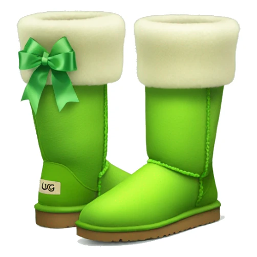 Tall Pair of lime green fur Ugg boots with green silk ribbon bow. sticker