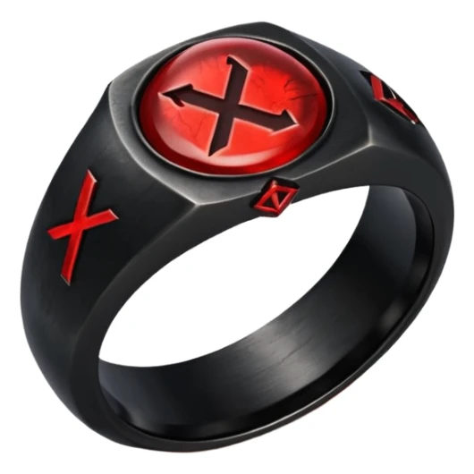 Black iron ring with glowing red rune, gothic iOS-style emoji, dramatic lighting sticker