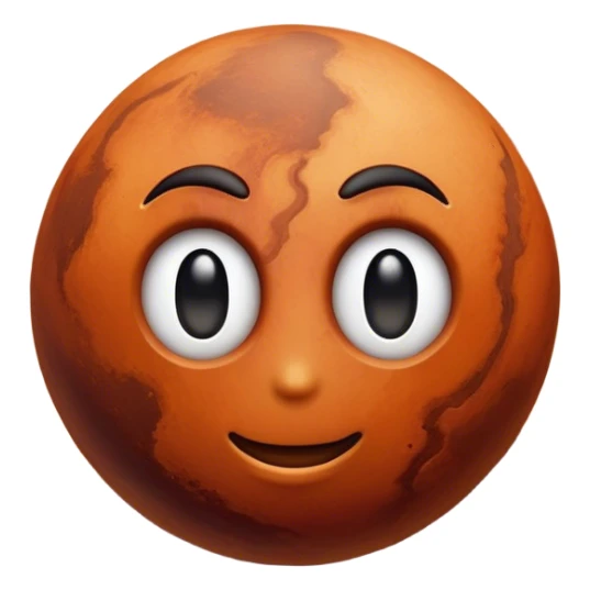 Cinematic Realistic Mars Emoji, portrayed with rugged, rust-colored landscapes, deep canyons, and swirling dust storms rendered with lifelike texture and an orange-hued glow that evokes the enigmatic allure of the Red Planet. sticker