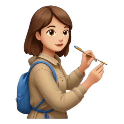 Artist painting a beautiful autumn mountain peak destination on canvas sticker