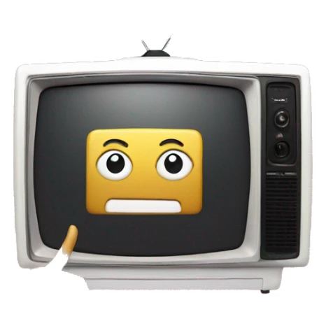 box tv with static on the screen, along with two hand prints sticker