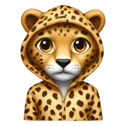 A fictional animal in cheetah pajamas with a hood sticker