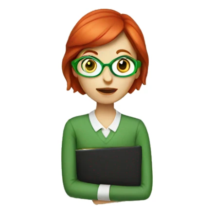 red hair female english teacher with green face sticker