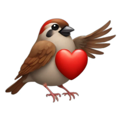 Sparrow holding Red Heart with His wings sticker