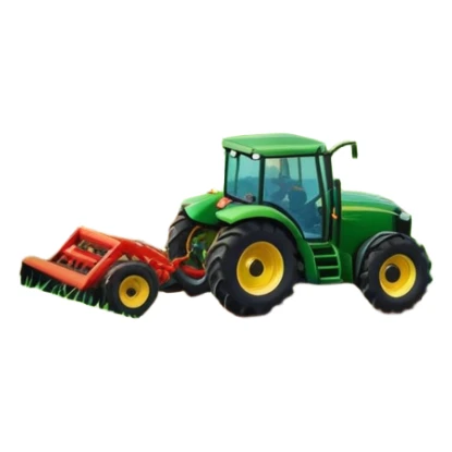 vibrant rural landscape with a tractor plowing fields, inspired by Farming Simulator 22. The design includes lush green fields, a barn, and a scenic countryside with trees and mountains in the distance. Transparent background sticker
