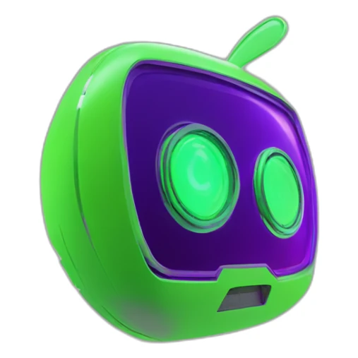A cyber FUTURISTIC HIGHTECH 3D Lemon green and purple neon Videomaker sticker