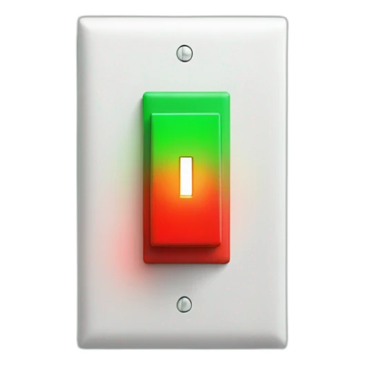 A big red light switch with a green and red light next to it sticker