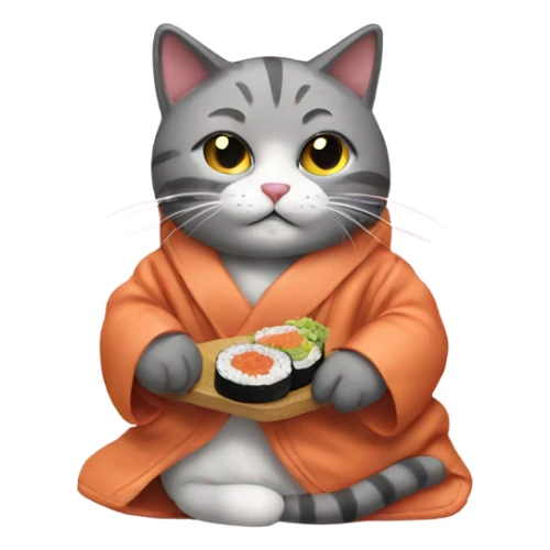 cat wearing a big coat eating sushi sticker