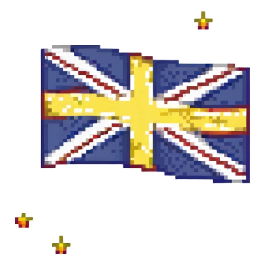 flag with yellow background, British Union Jack in the top left corner, small yellow stars on the Union Jack sticker