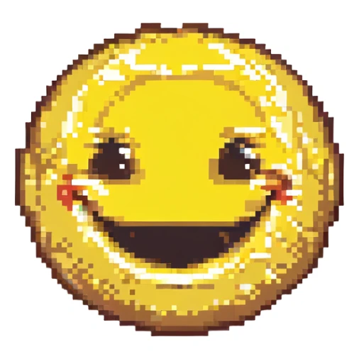 happy emotion, classic emoji with big smile, pixel art style sticker