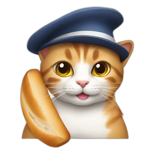 Cat with french hat and bread sticker