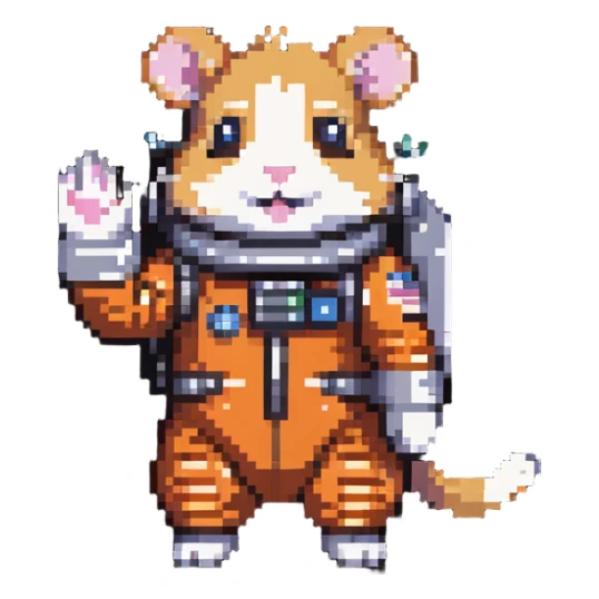 space hamster in a spacesuit waving his hand sticker