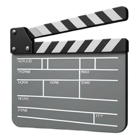 movie clapperboard with geometric outline, precise thin black lines and only one diagonal line crossing through, clean design sticker
