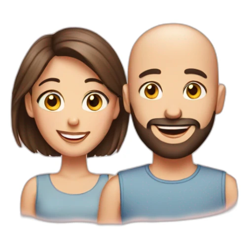 Happy-secret-couple-bald-guy-with-beard-with-shorthaired-brunette-girl sticker