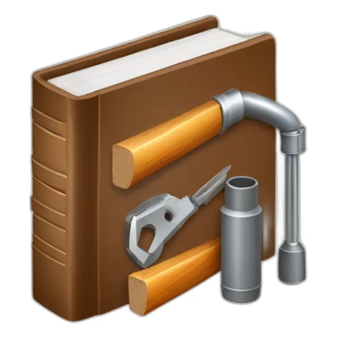 isometric thick BOOK with picture of wood, welder, tools sticker