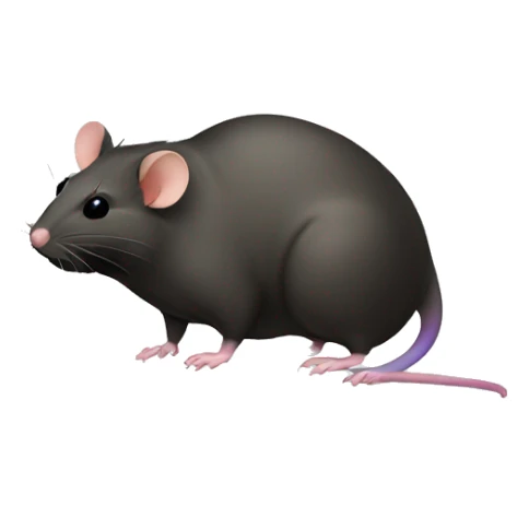 A Rat That is fat and has black Duck feet and three hairs and has a rainbow tail sticker