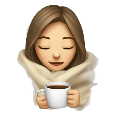 White girl inside a blanket sipping coffe eyes closed sticker