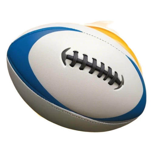 Cinematic Realistic image of a rugby ball in mid-action, with dynamic motion blur and finely rendered leather textures, set against a sunlit, energetic field that underscores its robust athleticism sticker