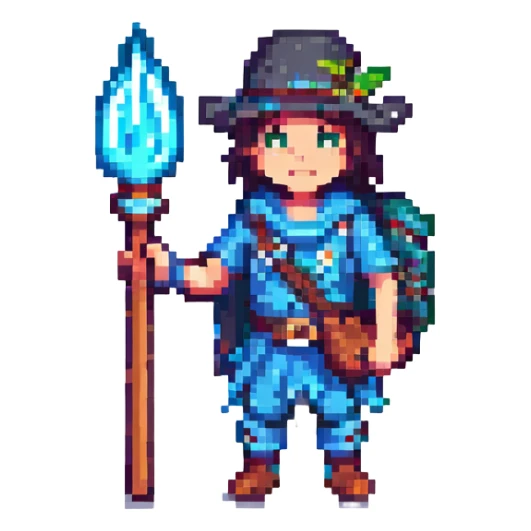 common adventurer holding a water staff, water type sticker