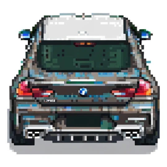 BMW M8 Black edition car, pixel art style, rear view sticker