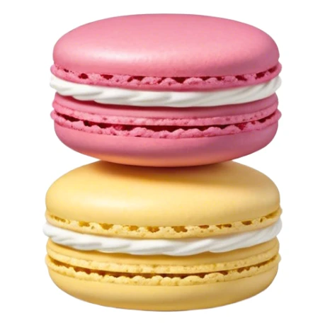 Cinematic Realistic Macaroon Dessert Emoji, showcasing colorful, delicate meringue-based cookies with a crisp exterior rendered with vibrant textures and playful, soft lighting. sticker