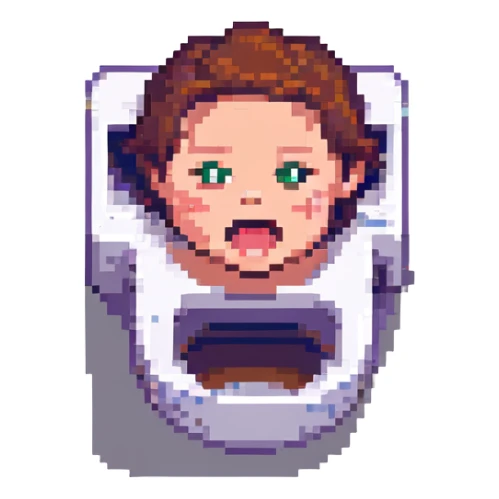 Skibidi Toilet doing Mewing, pixel art style, playful sticker