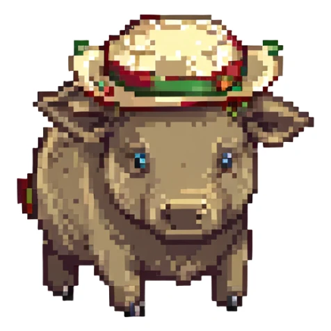 warthog with a hat, pixel art style sticker