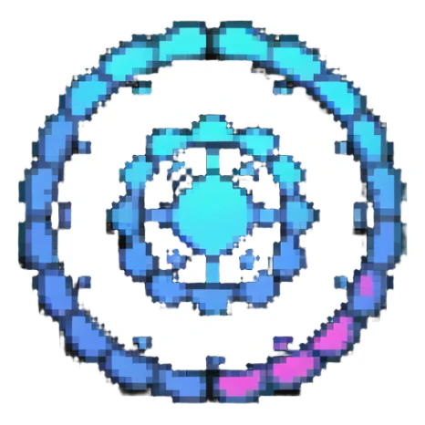 32x32 cyberpunk settings gear icon with holographic interface, retro computer style sticker