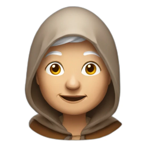 Old woman with a candle lantern wearing brown clothes with a canopie sticker