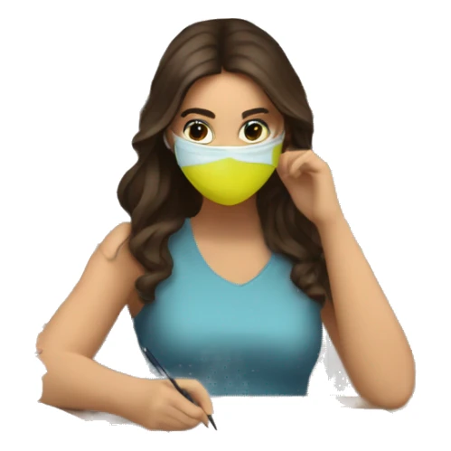 Brunette female studying textbooks with face mask on sticker