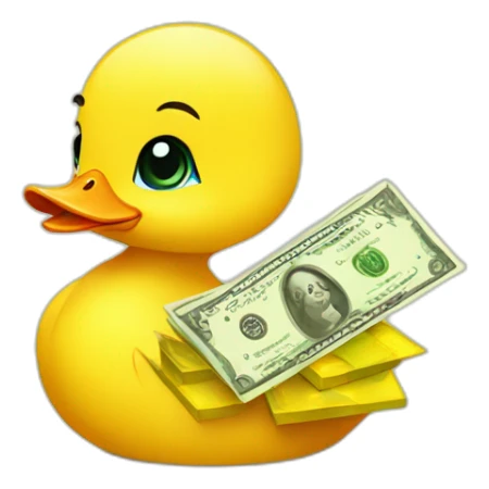 A baby duck with money sticker