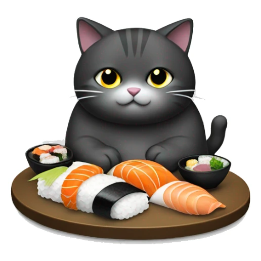 Black and grey fat cat eating sushi sticker