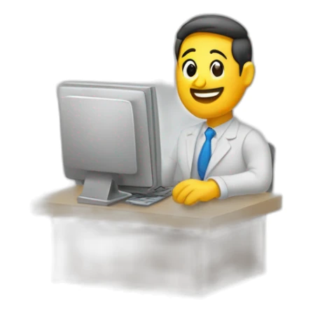 dueño de negocio hablando con clientes y una computadora sticker