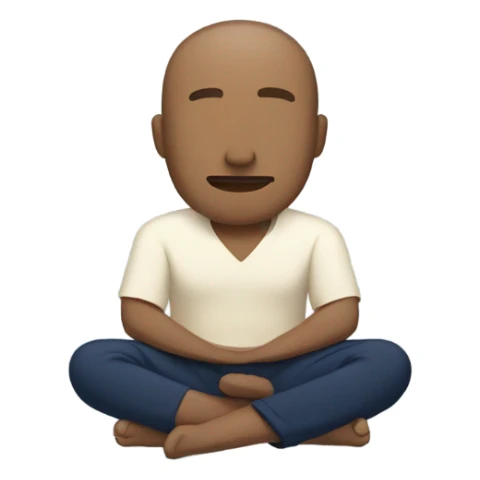 man meditating sitting down with cream shirt and navy blue pants sticker